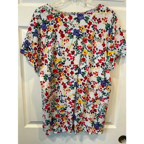 Anthropologie T.La Tunic Top Womens XL Floral Classic V Neck Short Sleeve Boho - Picture 5 of 13